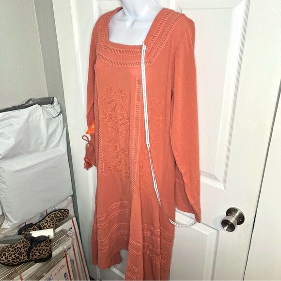 Modcloth Frock & Frill Elegant Wanderer Cotton Midi Dress Embroidered Coral 8 - Picture 7 of 13